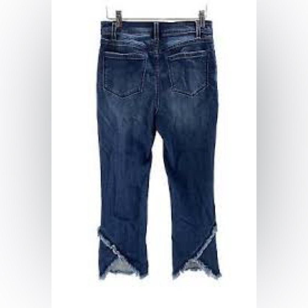 Susan Graver Dark Blue Raw Split Hem Cropped Jeans